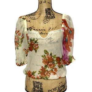 Golden State Jeans Co Floral Semi-Mesh Crop Top S